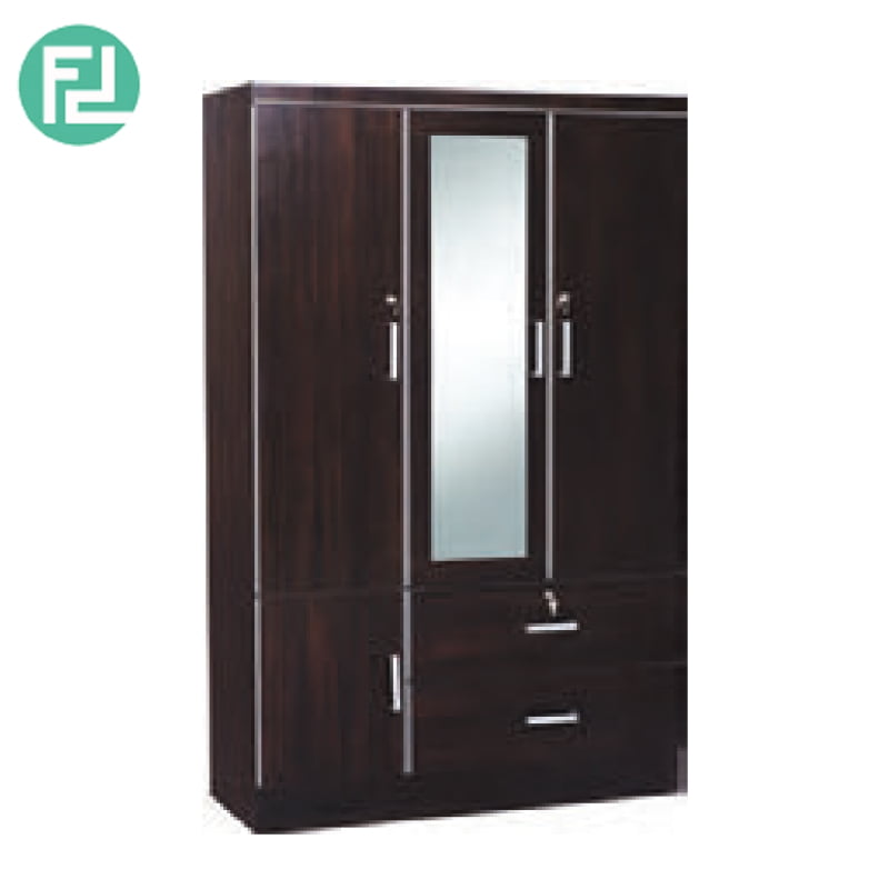 Larch 3 Door Wardrobe With Mirror 2 Drawers With Key Lock