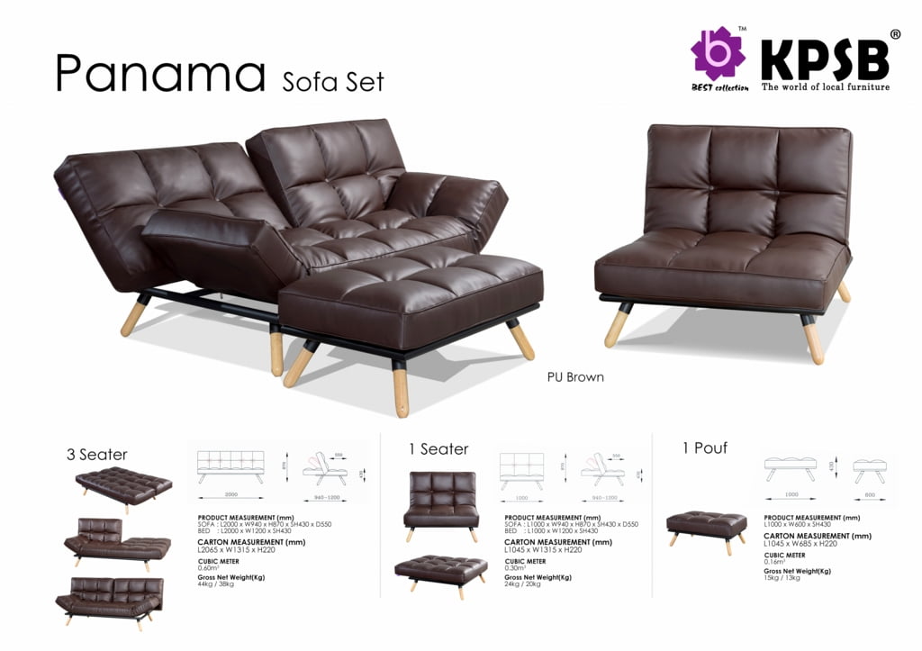 panama leather 3 seater sofa bed