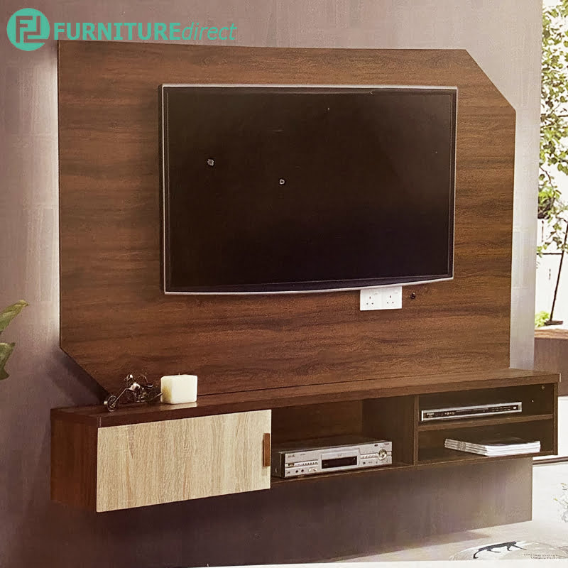 LH3078 6 feet hanging TV wall  cabinet Walnut oak 