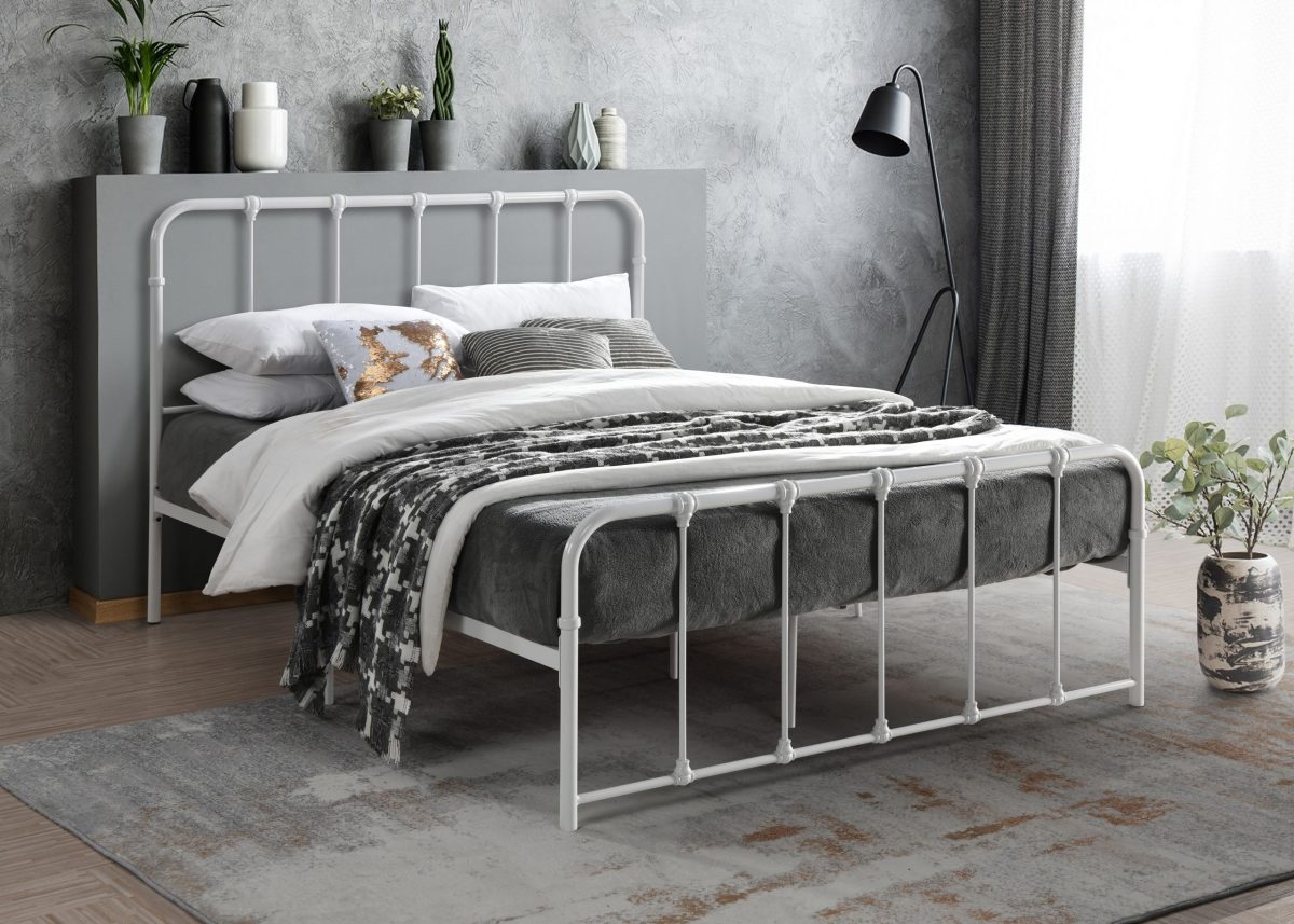 DOMEE Queen Size Metal Bed Frame-White - FurnitureDirect.com.my