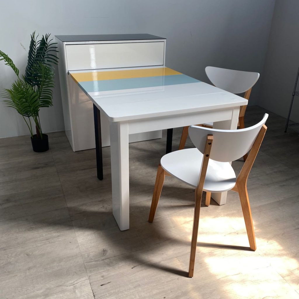 white gloss space saver table and chairs